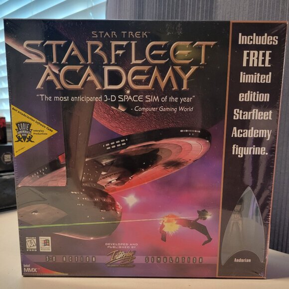 Starfleet academy computer game with starfleet academy figurine
